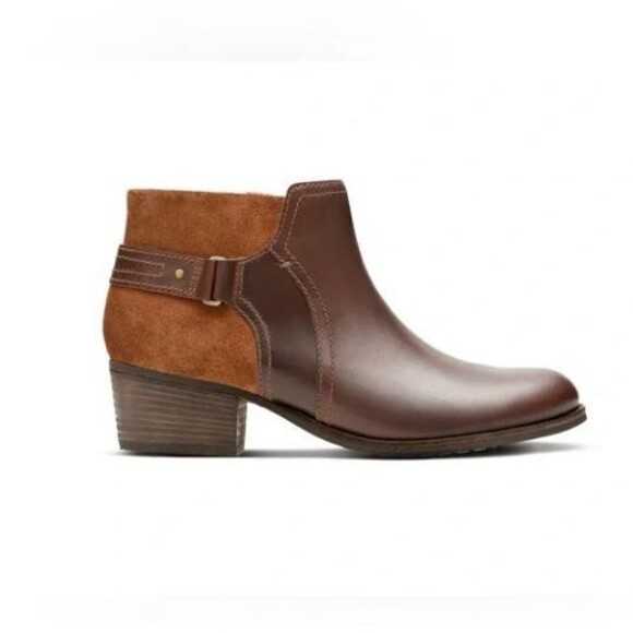 Clarks Shoes - Clarks Artisan Maypearl Lilac Brown Leather Zipper Block Heel Ankle Boots Sz 6.5
